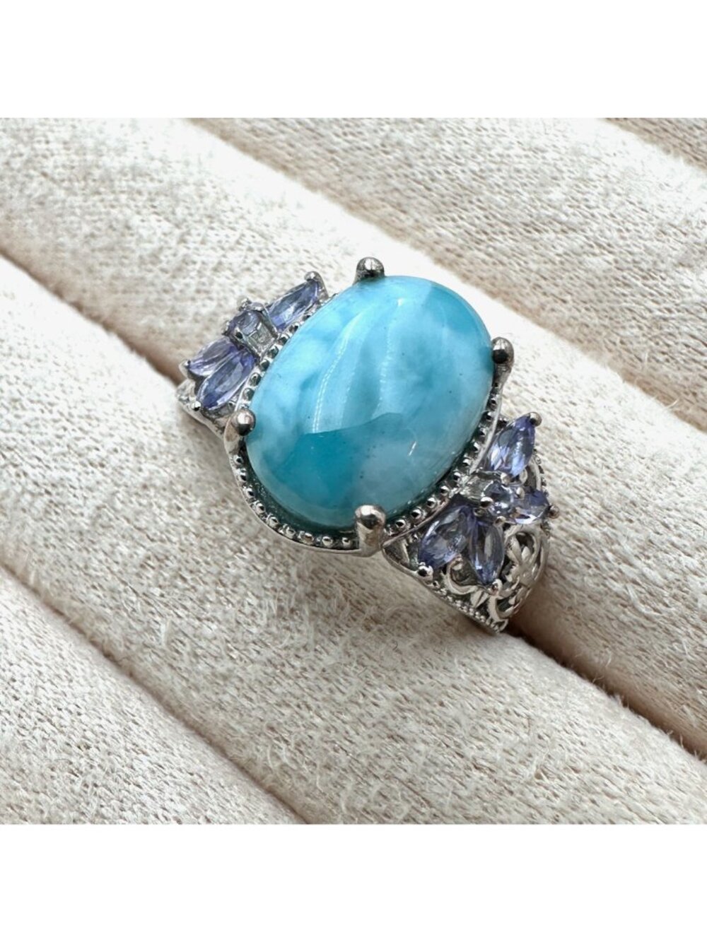 Chuck Clemency Ring Larimar Tanzanite Sterling Silver Size 8 - Picture 5 of 6